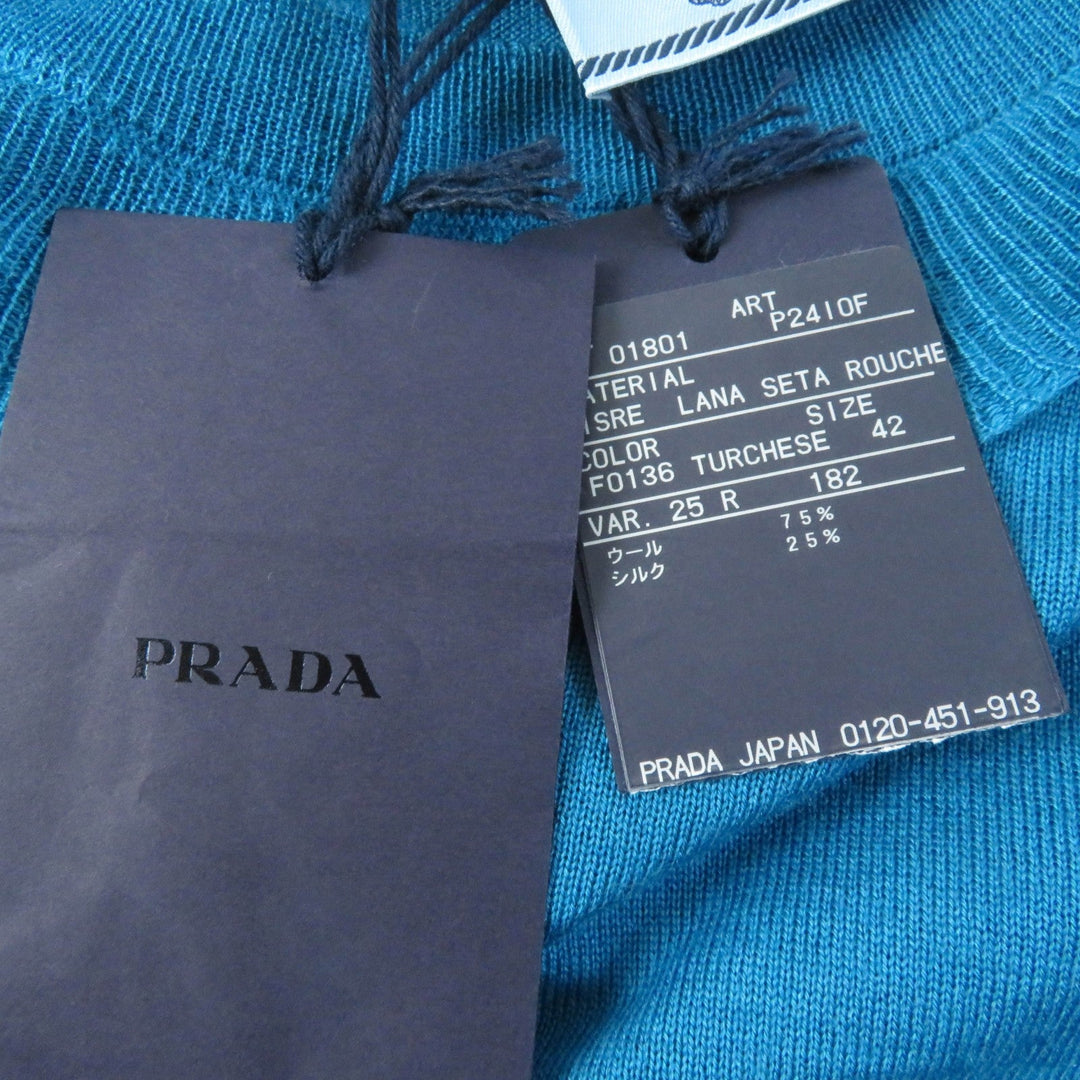 PRADA Short sleeve knit P24I0F Main: 75% wool, Main: 25% silk blue Women 42 Used Authentic