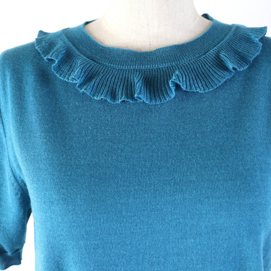 PRADA Short sleeve knit P24I0F Main: 75% wool, Main: 25% silk blue Women 42 Used Authentic