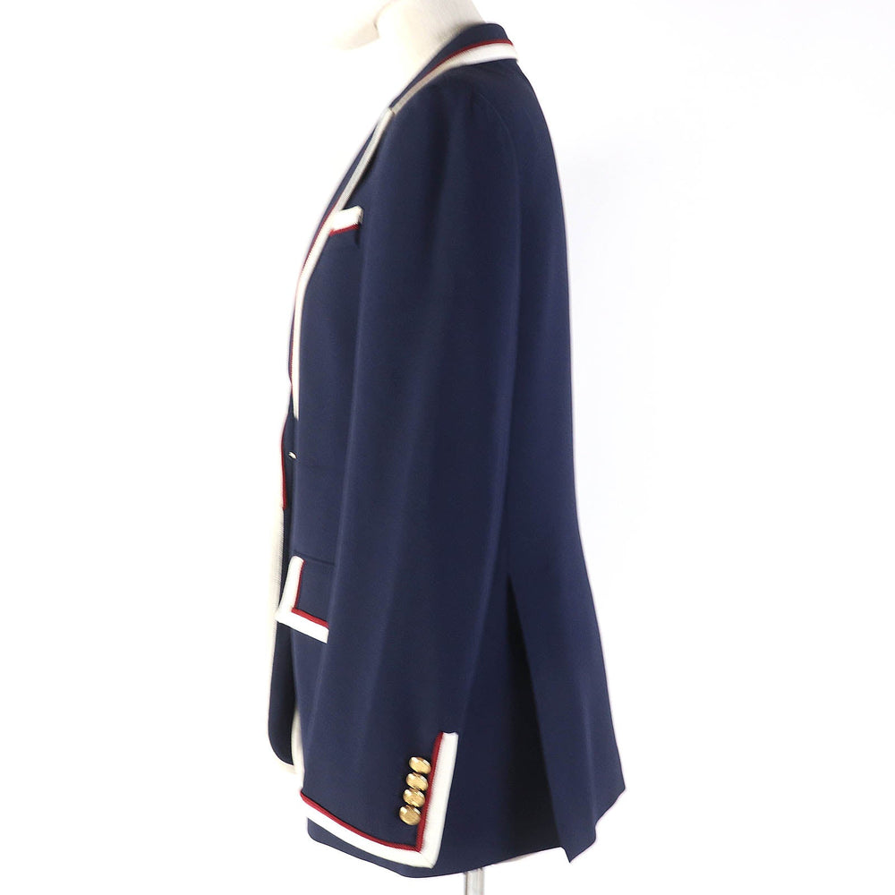 GUCCI tailored jacket 523859 Main: 97% rayon, Main: 3% polyurethane, Part: 100% polyester, Part: 50% cotton, Part: 50% rayon, Lining: 100% silk Navy Women 42 Used Authentic