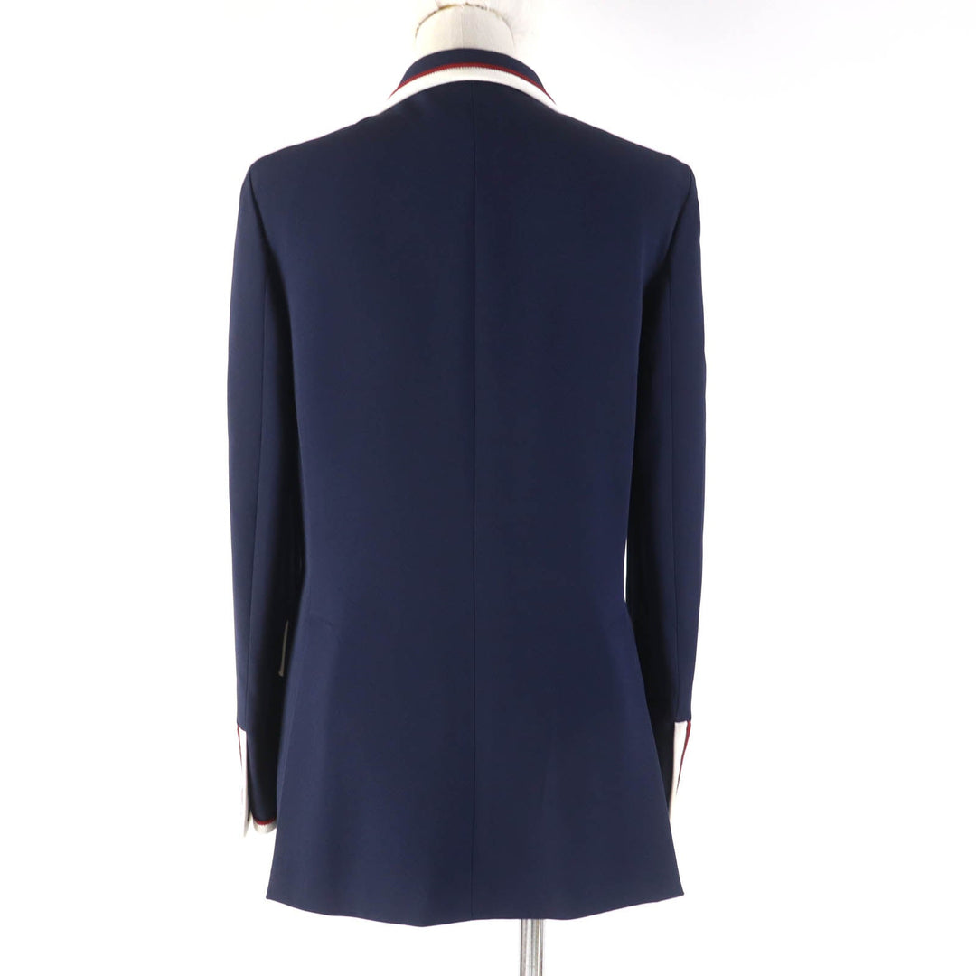 GUCCI tailored jacket 523859 Main: 97% rayon, Main: 3% polyurethane, Part: 100% polyester, Part: 50% cotton, Part: 50% rayon, Lining: 100% silk Navy Women 42 Used Authentic