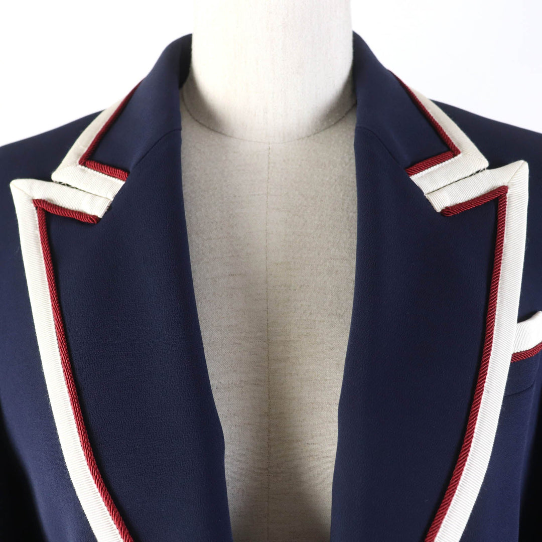 GUCCI tailored jacket 523859 Main: 97% rayon, Main: 3% polyurethane, Part: 100% polyester, Part: 50% cotton, Part: 50% rayon, Lining: 100% silk Navy Women 42 Used Authentic