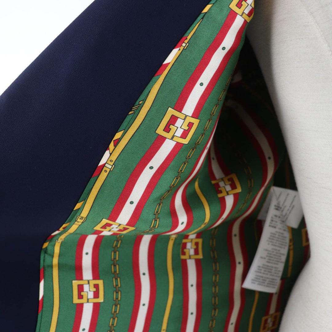 GUCCI tailored jacket 523859 Main: 97% rayon, Main: 3% polyurethane, Part: 100% polyester, Part: 50% cotton, Part: 50% rayon, Lining: 100% silk Navy Women 42 Used Authentic