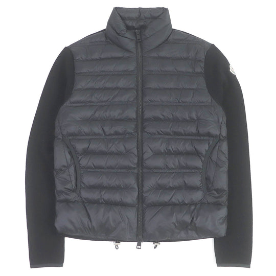 MONCLER Down jacket Outer: 95% wool, Outer: 5% polyurethane, Front: 100% nylon, Filling: 90% down, 10% feather black CARDIGAN mens M Used Authentic