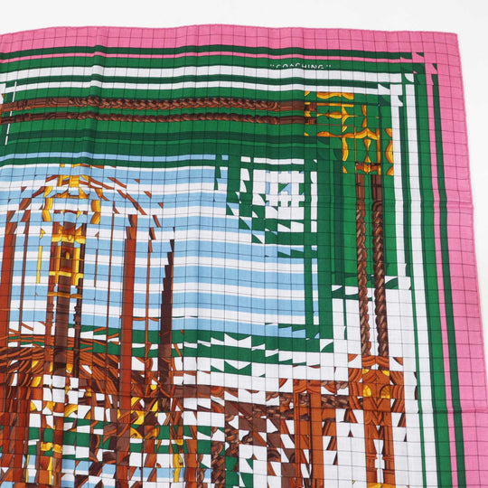 HERMES scarf silk Rose Bonbon/Emerald Carre140 Caregean coaching deja vu Women Used Authentic