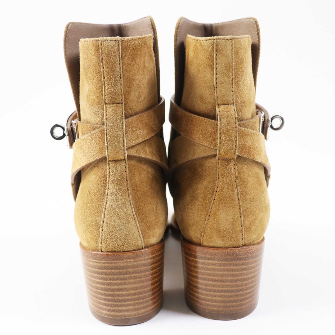 HERMES short boots Veau Velour (Suede Leather) Brown beige Frenchie 50 Women 35 1/2 Used Authentic