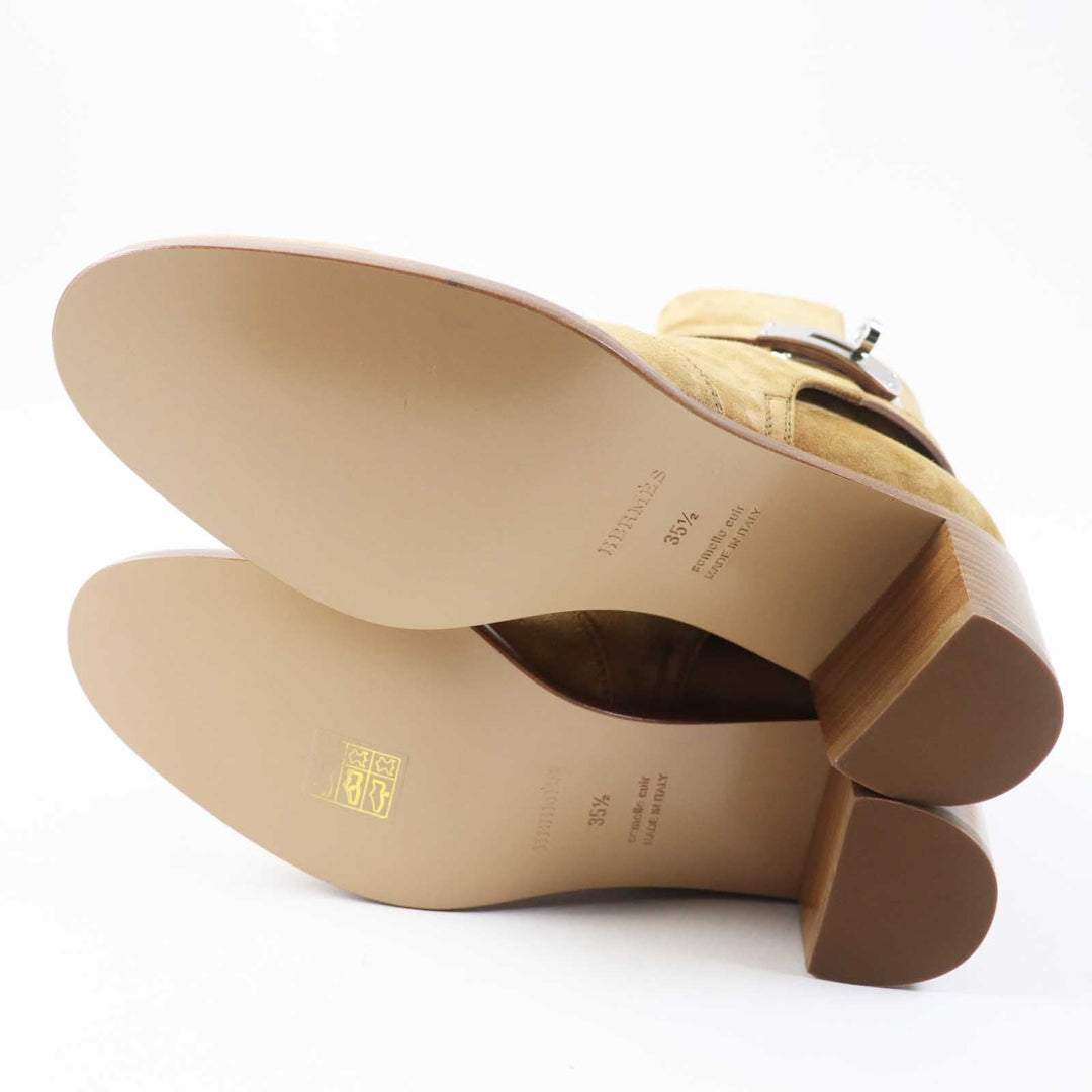 HERMES short boots Veau Velour (Suede Leather) Brown beige Frenchie 50 Women 35 1/2 Used Authentic