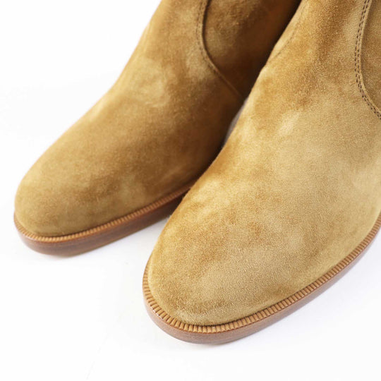 HERMES short boots Veau Velour (Suede Leather) Brown beige Frenchie 50 Women 35 1/2 Used Authentic