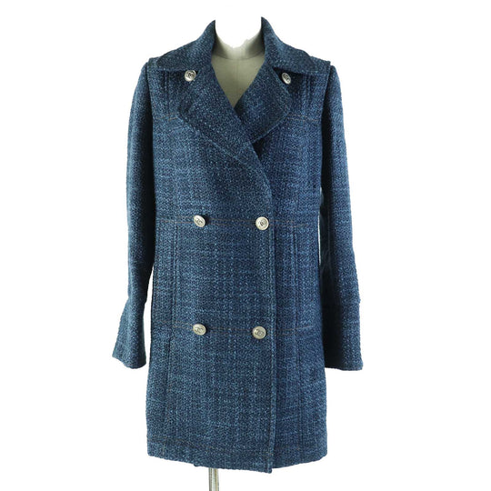 CHANEL coat P39399 Outer: 61% wool, Outer: 27% acrylic, Outer: 12% polyester, Lining: 100% silk blue Women 38 Used Authentic
