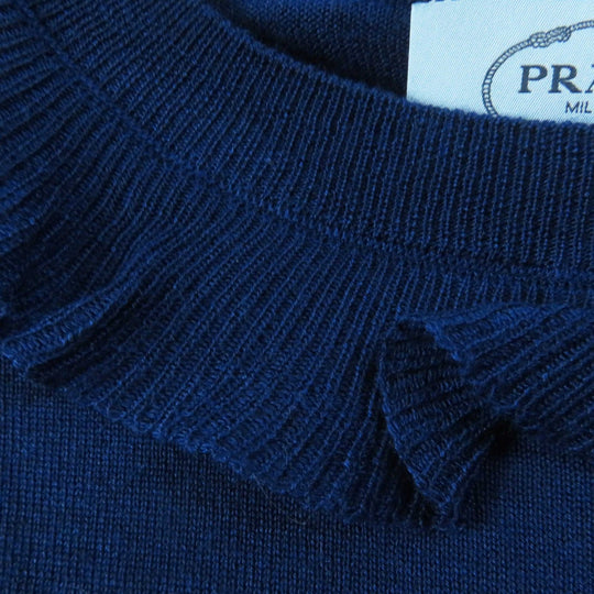 PRADA Short sleeve knit P24I0F Outer: 75% wool, Outer: 25% silk blue Women 40 Used Authentic