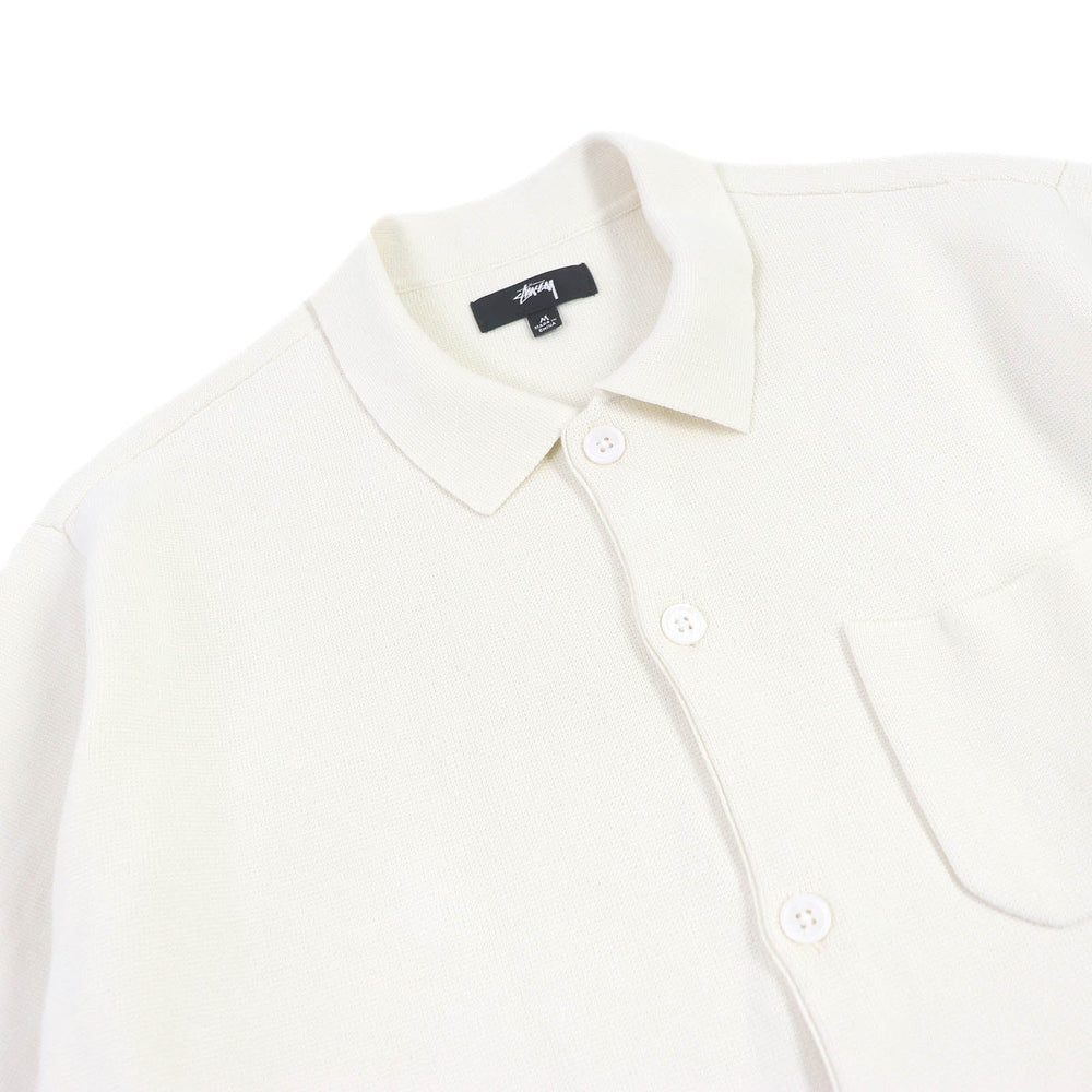 STUSSY Short sleeve shirt Main: 100% cotton Ivory Perforated Swirl Knit Shirt mens M Used Authentic