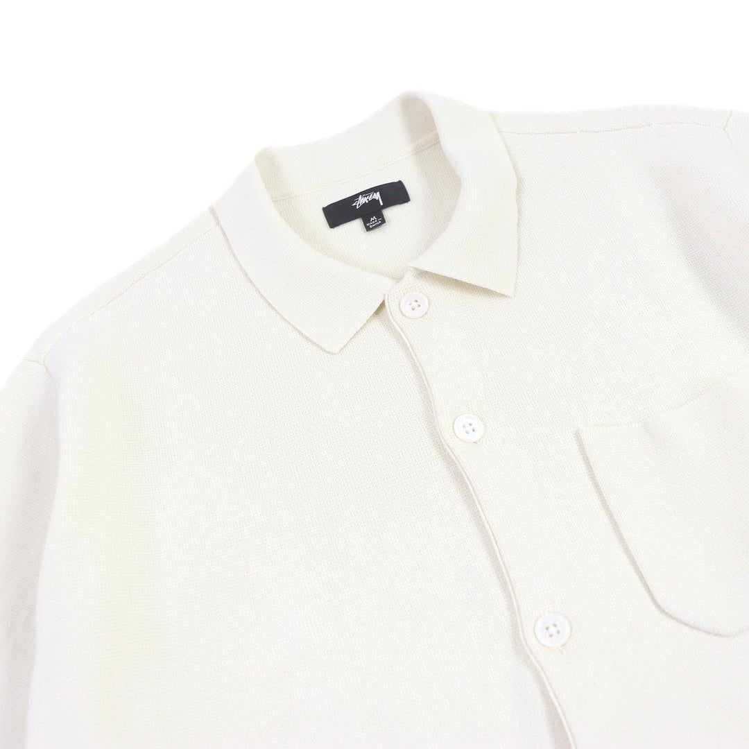 STUSSY Short sleeve shirt Main: 100% cotton Ivory Perforated Swirl Knit Shirt mens M Used Authentic