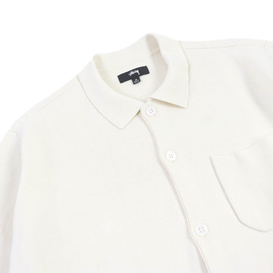 STUSSY Short sleeve shirt Main: 100% cotton Ivory Perforated Swirl Knit Shirt mens M Used Authentic