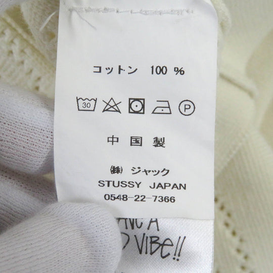 STUSSY Short sleeve shirt Main: 100% cotton Ivory Perforated Swirl Knit Shirt mens M Used Authentic