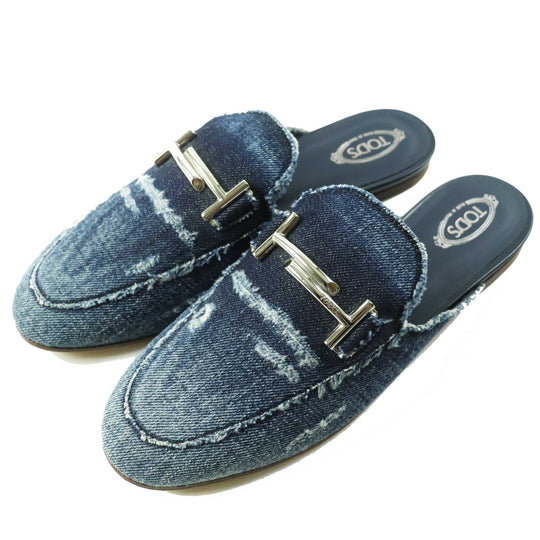 TOD’S Mule Denim leather Indigo blue 38 1/2