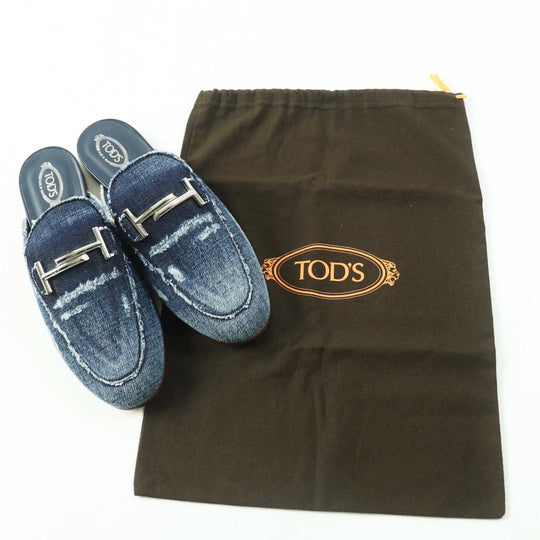 TOD’S Mule Denim leather Indigo blue 38 1/2