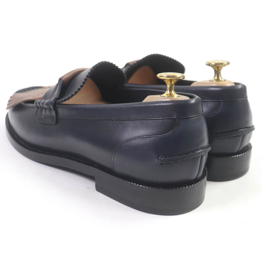 BURBERRY Moccasin Main: Leather Navy brown mens 44 Used Authentic