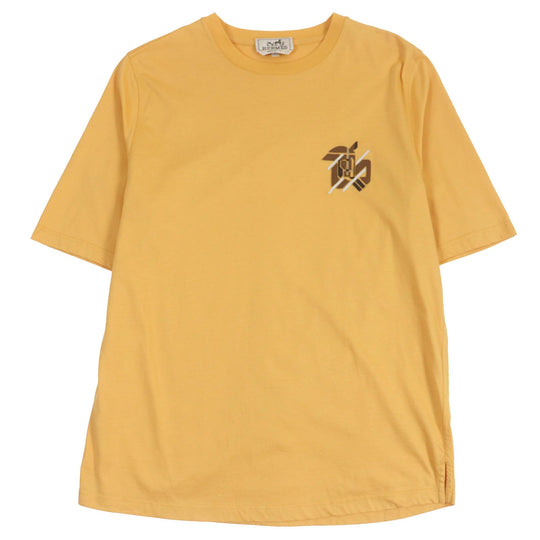 HERMES Short sleeve T-shirt H357925 Main: 100% cotton, some parts: sheep leather Orange Chevaux en symmetry mens S Used Authentic
