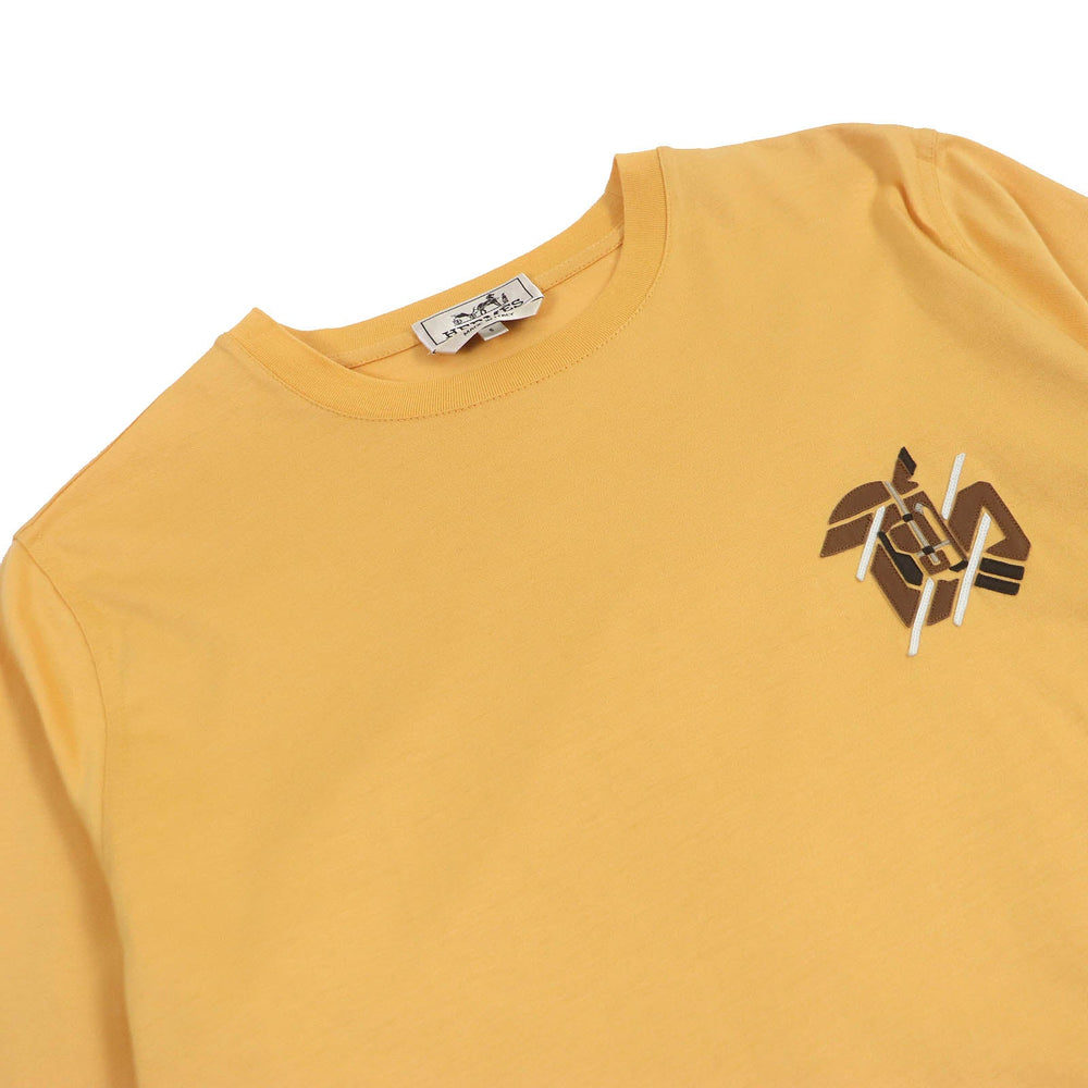HERMES Short sleeve T-shirt H357925 Main: 100% cotton, some parts: sheep leather Orange Chevaux en symmetry mens S Used Authentic