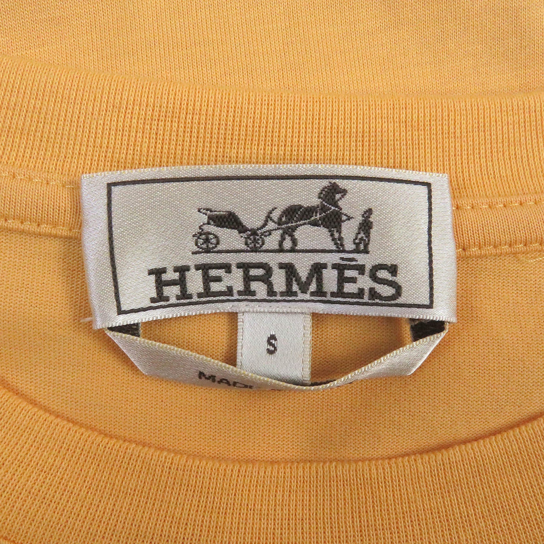 HERMES Short sleeve T-shirt H357925 Main: 100% cotton, some parts: sheep leather Orange Chevaux en symmetry mens S Used Authentic