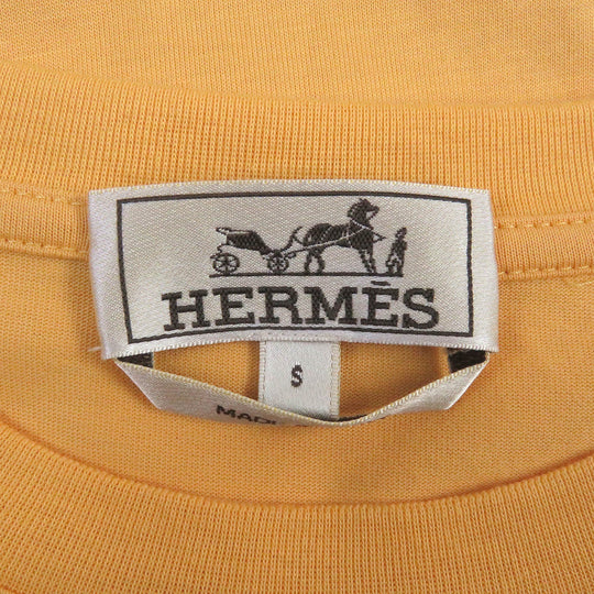 HERMES Short sleeve T-shirt H357925 Main: 100% cotton, some parts: sheep leather Orange Chevaux en symmetry mens S Used Authentic