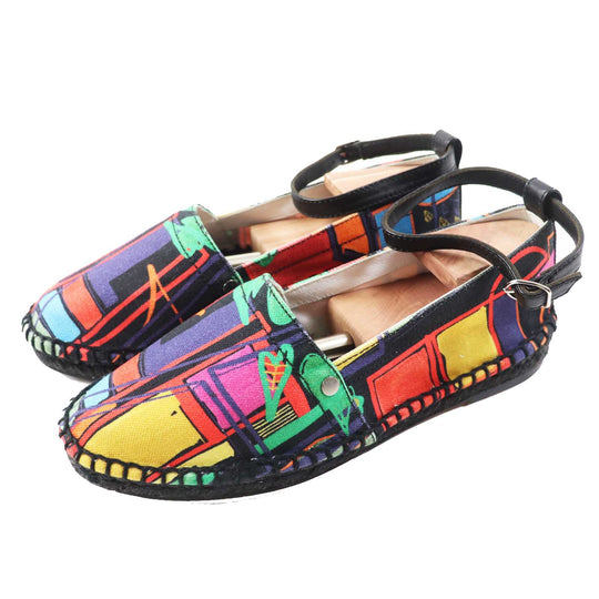 HERMES Slip-on Main: Canvas, Part: Leather, Sole: Jute type black multi Women 37 Used Authentic
