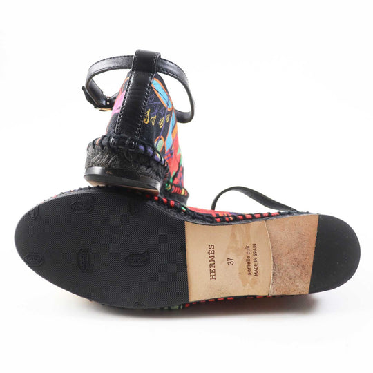 HERMES Slip-on Main: Canvas, Part: Leather, Sole: Jute type black multi Women 37 Used Authentic