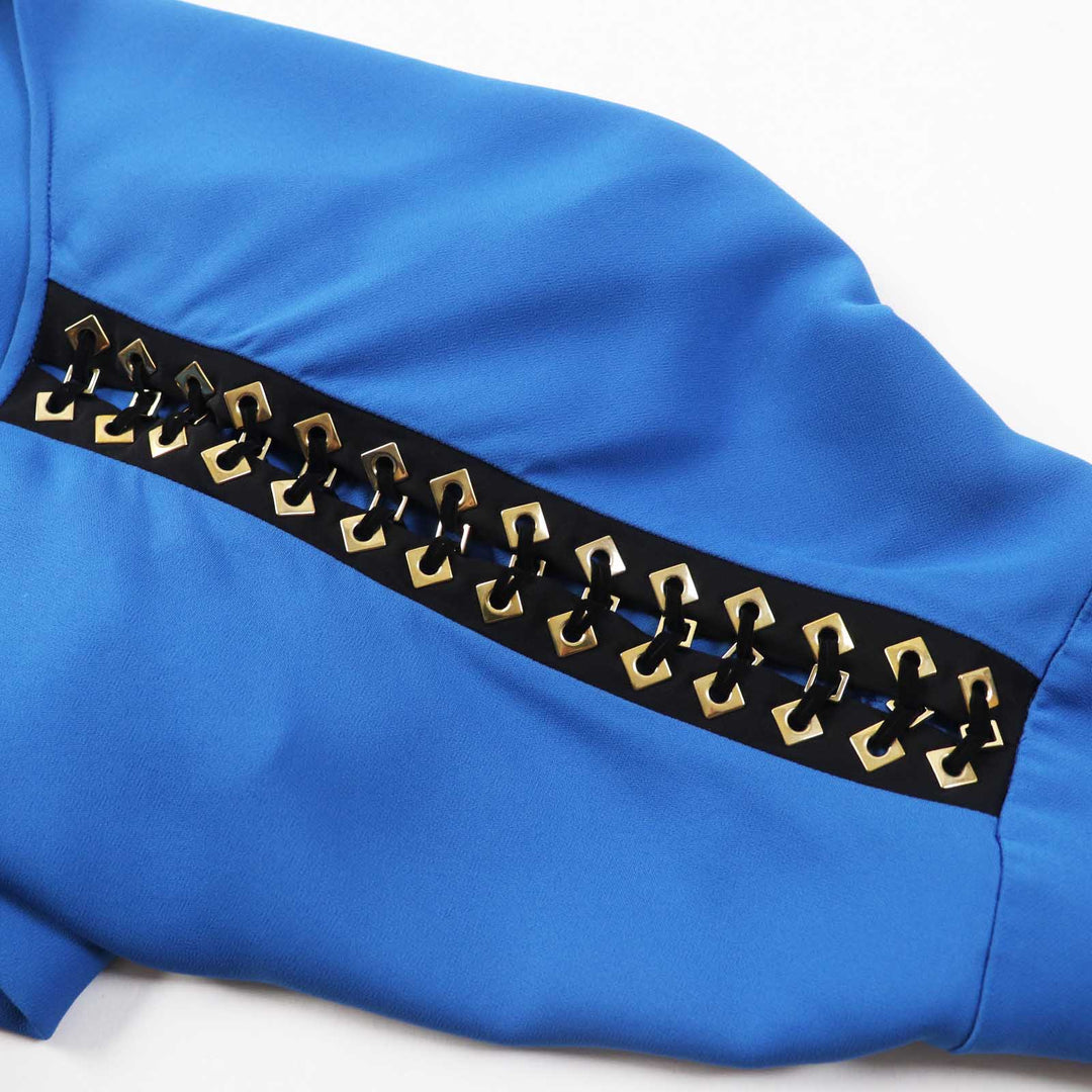 VERSACE one piece A65971-A208429 Outer material: 97% rayon, Outer material: 3% polyurethane, Part: 100% silk blue Women 42 Used Authentic