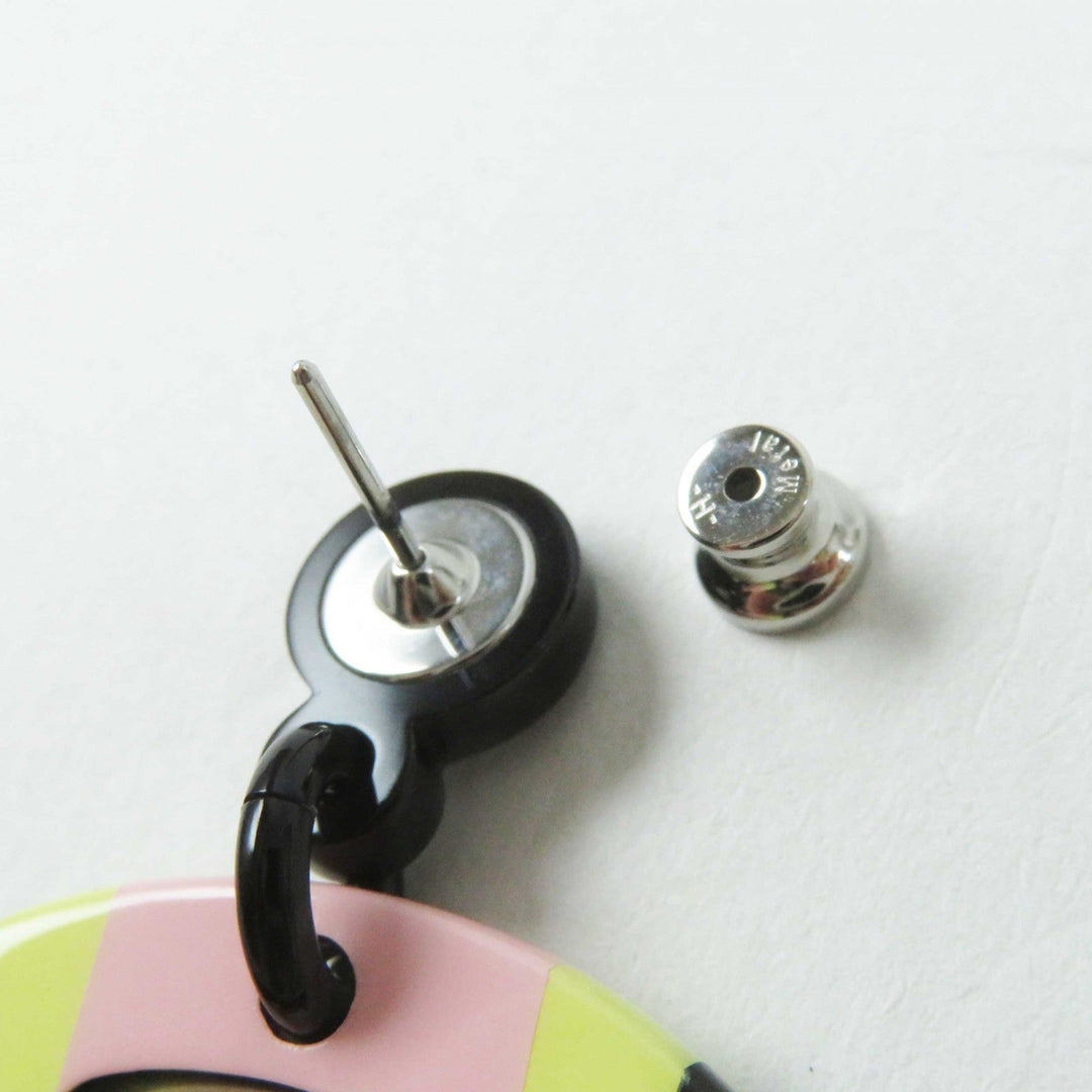 HERMES Pierce Buffalo horn Multi H Equipe Earrings Women Used Authentic