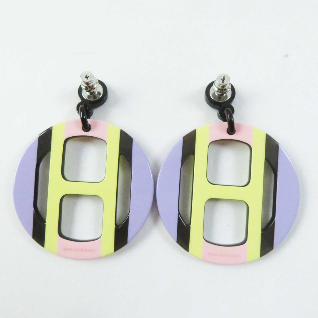 HERMES Pierce Buffalo horn Multi H Equipe Earrings Women Used Authentic