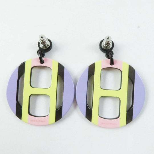 HERMES Pierce Buffalo horn Multi H Equipe Earrings Women Used Authentic