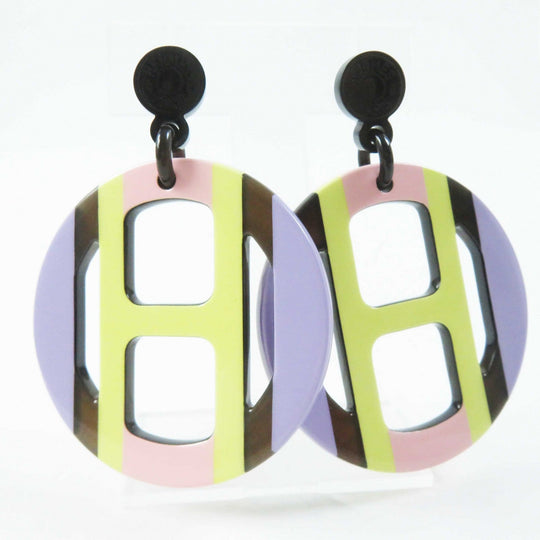 HERMES Pierce Buffalo horn Multi H Equipe Earrings Women Used Authentic