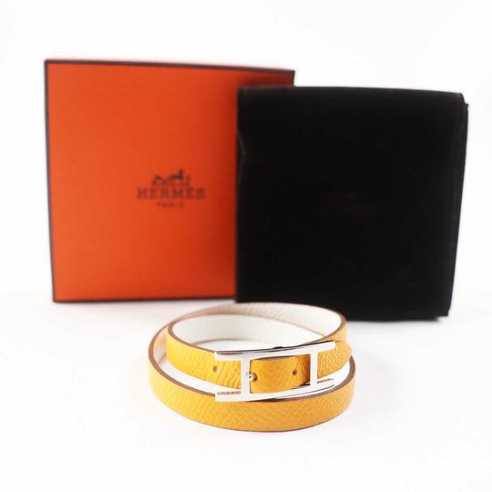HERMES bracelet Main: Leather Yellow / white be api du bretour Women S Used Authentic