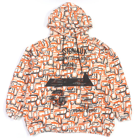 PRADA Hoodie 134628 Main: 100% cotton, Part: 95% cotton, Part: 5% elastane (polyurethane), Part: calf leather Orange mens M Used Authentic