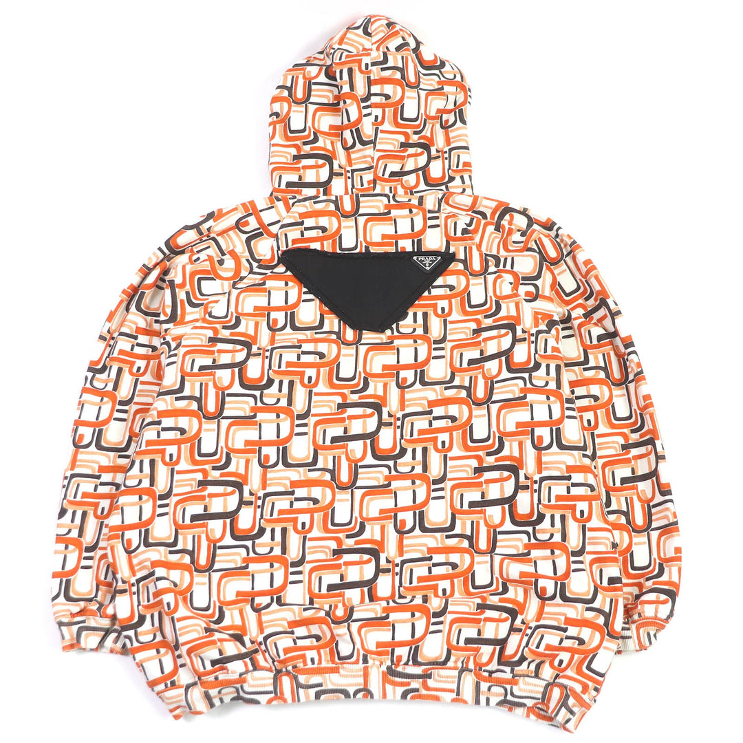 PRADA Hoodie 134628 Main: 100% cotton, Part: 95% cotton, Part: 5% elastane (polyurethane), Part: calf leather Orange mens M Used Authentic