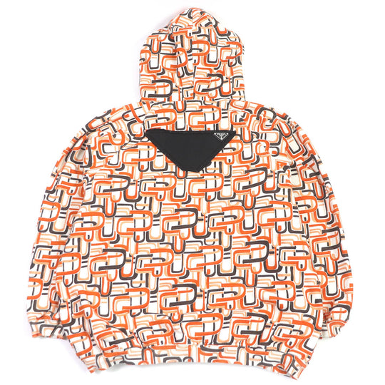 PRADA Hoodie 134628 Main: 100% cotton, Part: 95% cotton, Part: 5% elastane (polyurethane), Part: calf leather Orange mens M Used Authentic