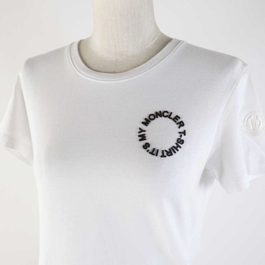 MONCLER Short sleeve T-shirt Main: 100% cotton, Part: 100% cotton white MAGLIA GIROCOLLO Women XS Used Authentic