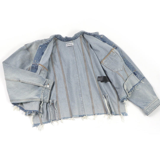 BALENCIAGA Denim Jacket 704527 Main: 100% cotton, pocket lining: 65% polyester, 35% cotton Indigo blue Deconstructed Panelled Denim Jacket mens 2 Used Authentic