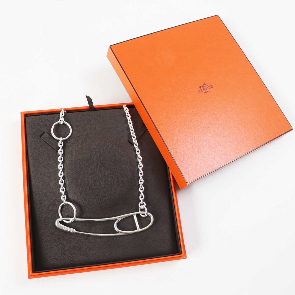 HERMES Necklace Main�FAG925 Silver Chene Dunkle Punk Women Used Authentic