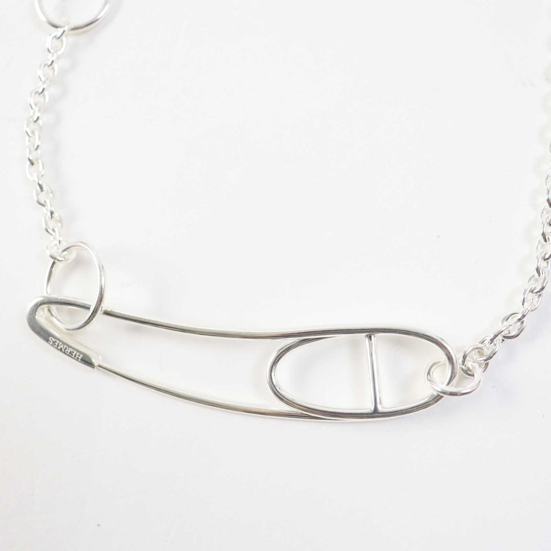 HERMES Necklace Main�FAG925 Silver Chene Dunkle Punk Women Used Authentic