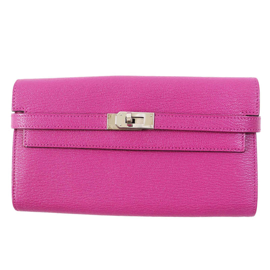 HERMES Long Wallet Purse Shave Rose purple Kelly wallet Women Used Authentic