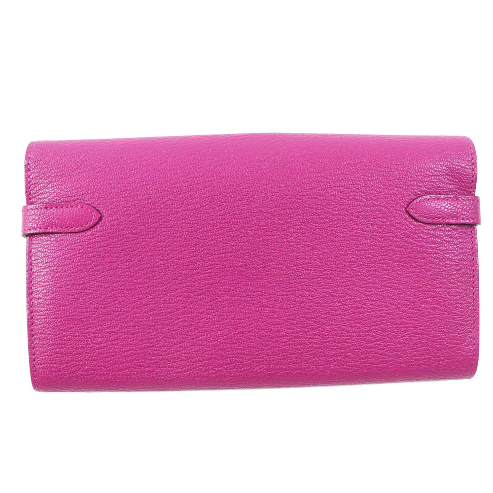 HERMES Long Wallet Purse Shave Rose purple Kelly wallet Women Used Authentic