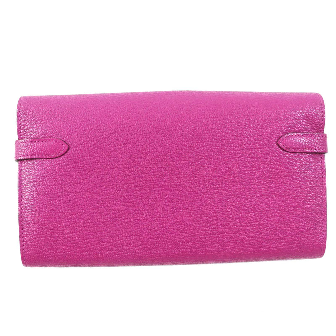 HERMES Long Wallet Purse Shave Rose purple Kelly wallet Women Used Authentic
