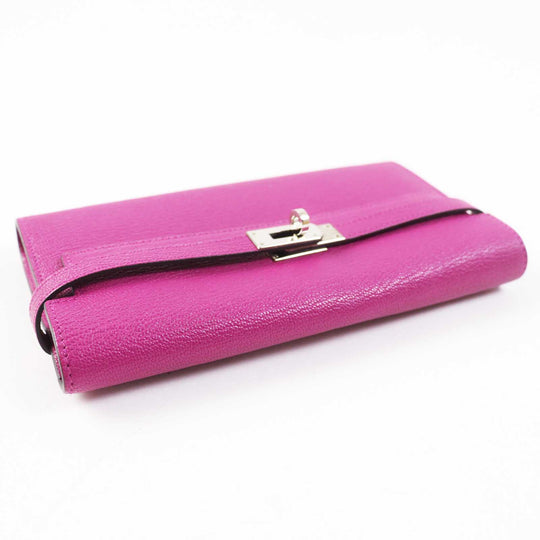HERMES Long Wallet Purse Shave Rose purple Kelly wallet Women Used Authentic