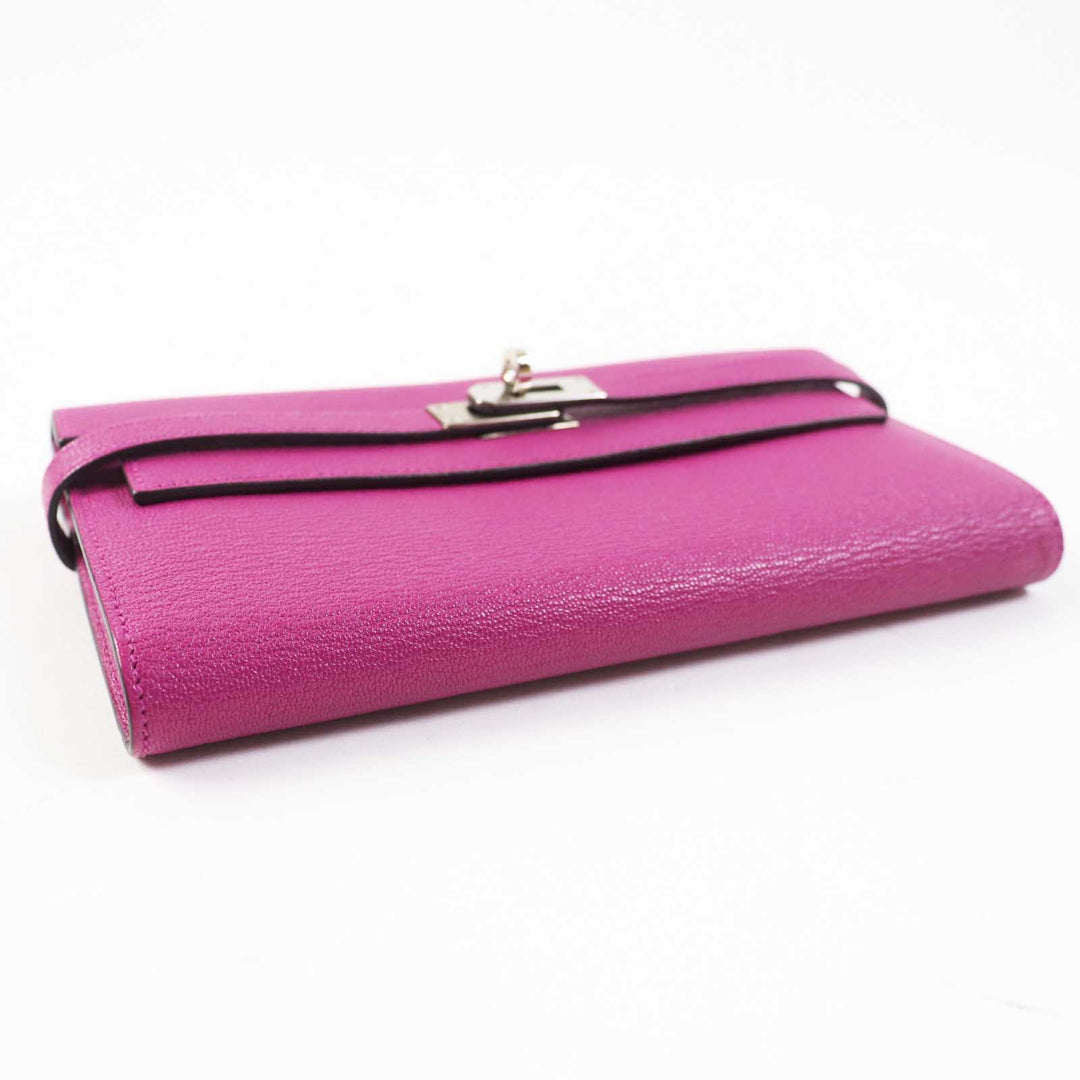 HERMES Long Wallet Purse Shave Rose purple Kelly wallet Women Used Authentic