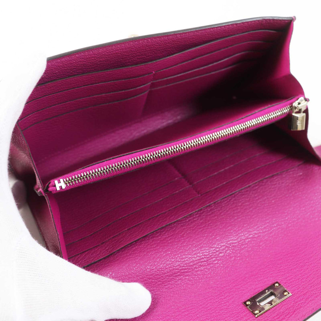 HERMES Long Wallet Purse Shave Rose purple Kelly wallet Women Used Authentic