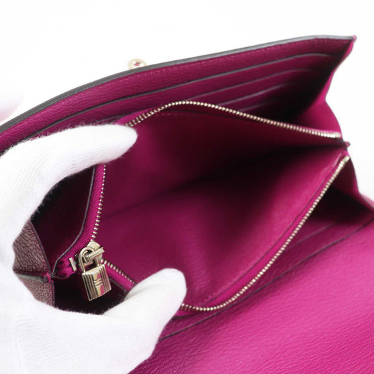 HERMES Long Wallet Purse Shave Rose purple Kelly wallet Women Used Authentic