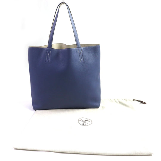 HERMES Tote Bag Taurillon Clemence Leather Blue Brighton Beton Doble Sense 45 mens Used Authentic