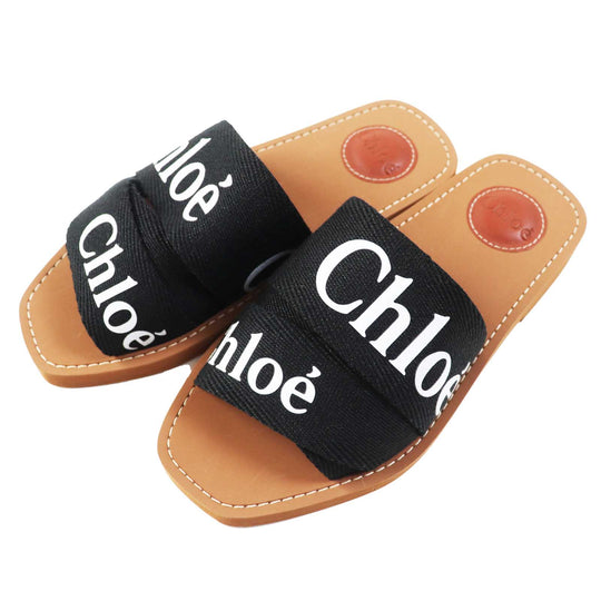 Chloe Sandals CHC22U188Z3001 Upper: Linen Sole: Ethylene Vinyl Acetate Insole: 5% Cowhide, 95% Ethylene Vinyl Acetate Main Lining: Linen Black brown WOODY Women 36 Used Authentic