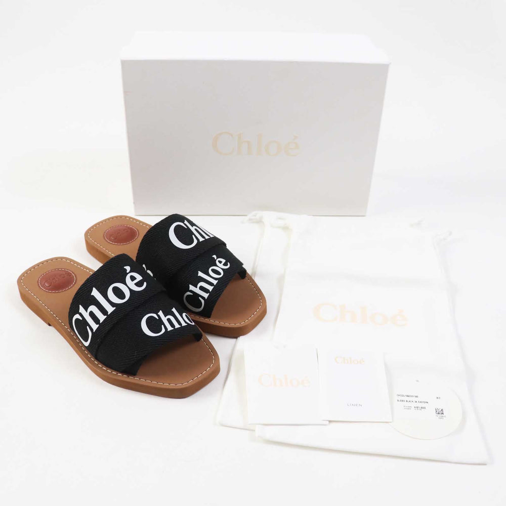 Chloe Sandals CHC22U188Z3001 Upper: Linen Sole: Ethylene Vinyl Acetate Insole: 5% Cowhide, 95% Ethylene Vinyl Acetate Main Lining: Linen Black brown WOODY Women 36 Used Authentic