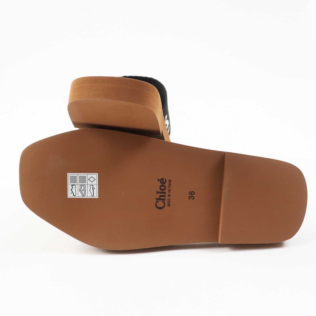 Chloe Sandals CHC22U188Z3001 Upper: Linen Sole: Ethylene Vinyl Acetate Insole: 5% Cowhide, 95% Ethylene Vinyl Acetate Main Lining: Linen Black brown WOODY Women 36 Used Authentic